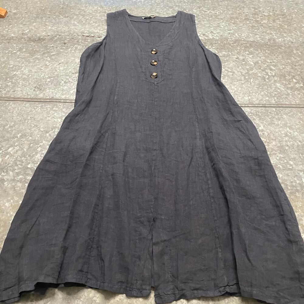 NWT Alessia Pacini Linen Dress 1X Navy Blue Sleeveless Shift Italy Made Pockets